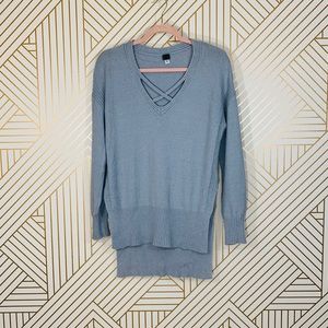 Nordstrom Poof Powder Blue Gray Crisscross Sweater